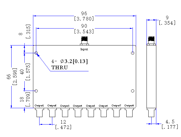 8000～10000 MHz SMA Female SMP Female 8 Way Power Divider 50 Ohm Wide-Band Signal Splitter