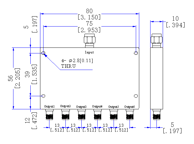 8000～8500 MHz SMA Female SMA Male 6 Way Power Divider 50 Ohm Wide-Band Signal Splitter
