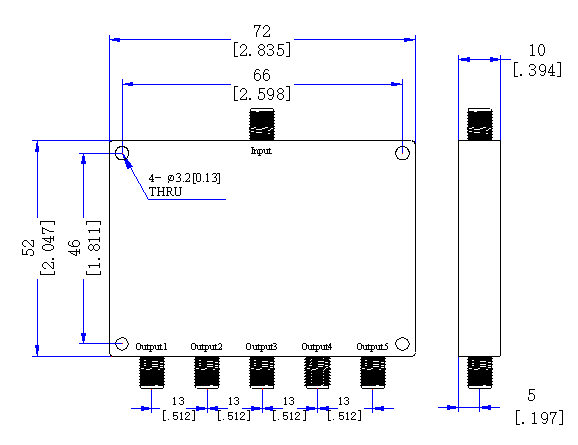 8000～12000 MHz SMA Female  5 Way Power Divider 50 Ohm Wide-Band Signal Splitter