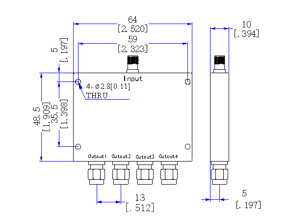15000～18000 MHz SMA Female SMA Male 4 Way Power Divider 50 Ohm Wide-Band Signal Splitter