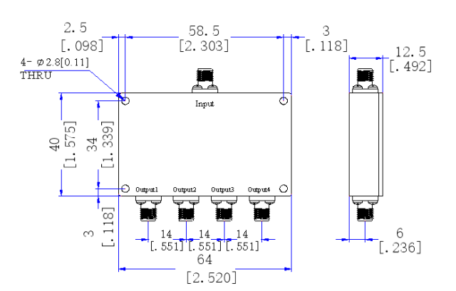 10～3000  MHz SMA Female 4 Way Power Divider 50 Ohm Wide-Band Signal Splitter
