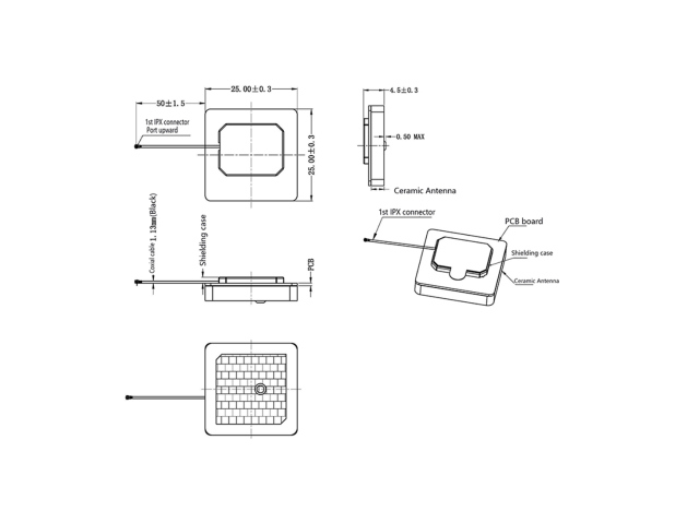 Built-in GPS BDS 25x25mm active ceramic antenna 18dBi