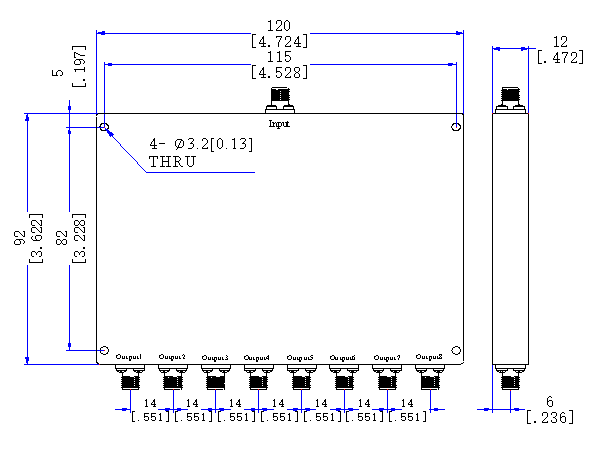 600～1000  MHz SMA Female 8 Way Power Divider 50 Ohm Wide-Band Signal Splitter