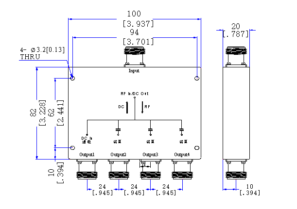 800～2000 MHz N Female 4 Way Power Divider 50 Ohm Wide-Band Signal Splitter