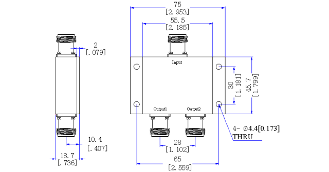 800～2000 MHz N Female 2 Way Power Divider 50 Ohm Wide-Band Signal Splitter