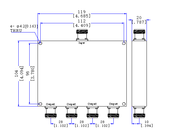 1500～1700  MHz N Female 4 Way Power Divider 50 Ohm Wide-Band Signal Splitter
