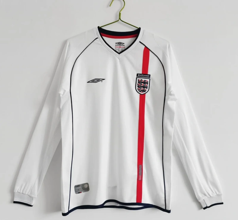 Camisa Inglaterra I 2002 Retrô Manga Longa Copa do Mundo