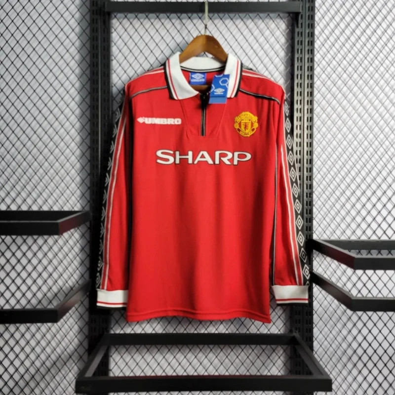 Camisa Manchester United I 1998/99 Retrô Manga Longa