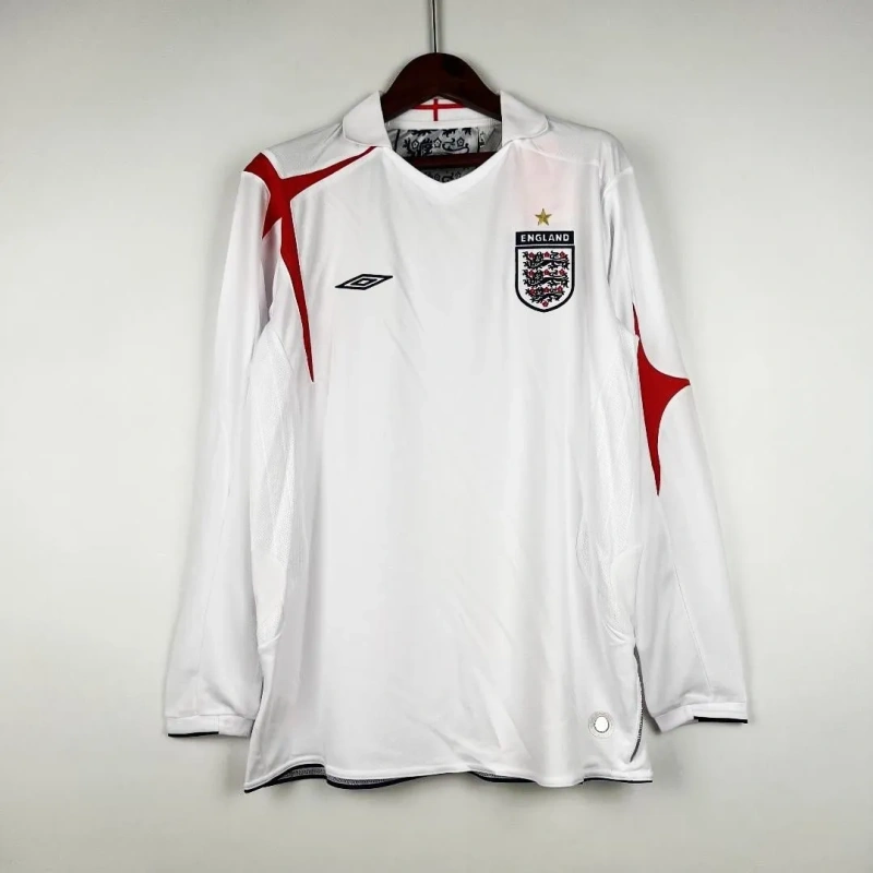 Camisa Inglaterra I 2006 Retrô Manga Longa Copa do Mundo