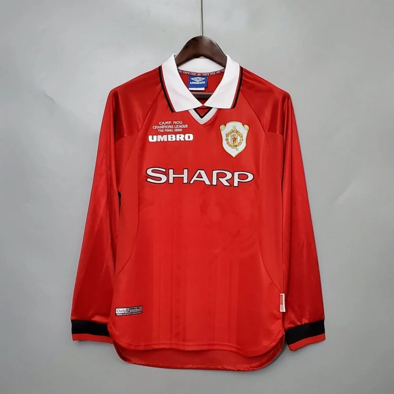 Camisa Manchester United I 1999 Retrô Manga Longa Final UCL