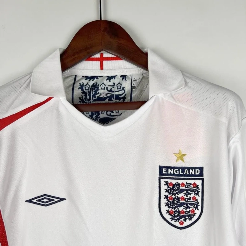Camisa Inglaterra I 2006 Retrô Manga Longa Copa do Mundo