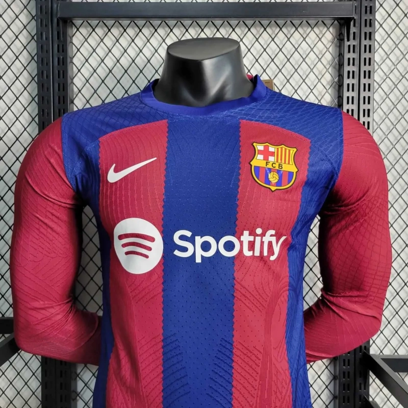 Camisa Barcelona I 2023/24 Autêntica Versão Jogador Manga Longa