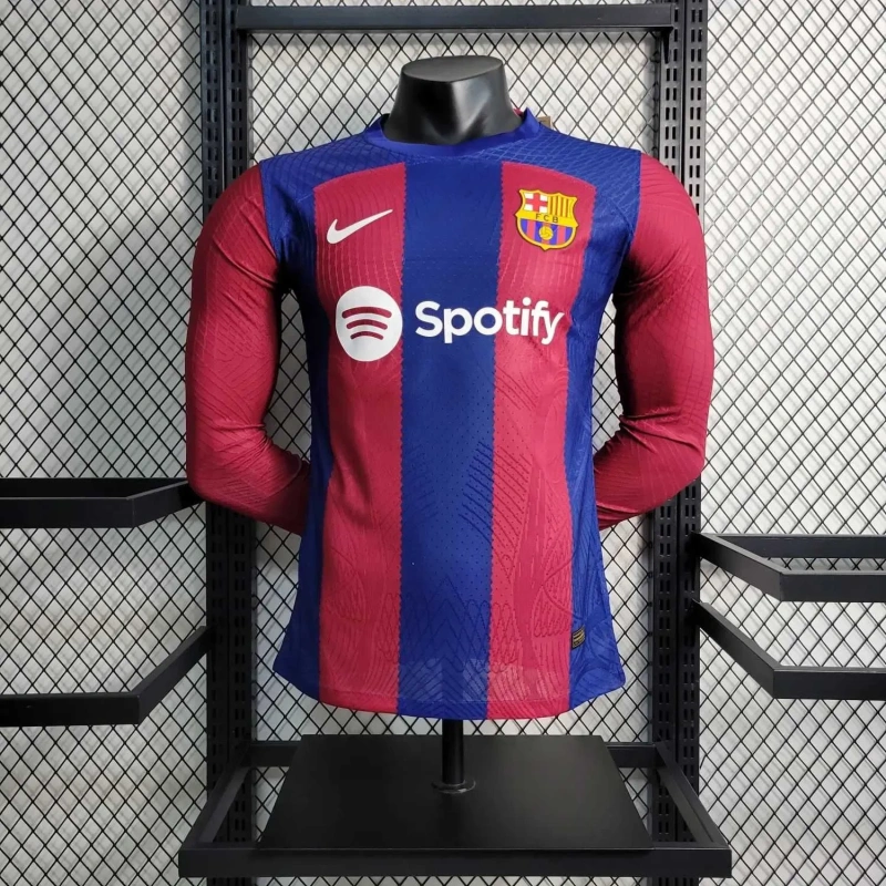 Camisa Barcelona I 2023/24 Autêntica Versão Jogador Manga Longa