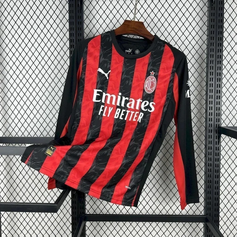 Camisa AC Milan I 2025/26 Versão Tailandesa Manga Longa