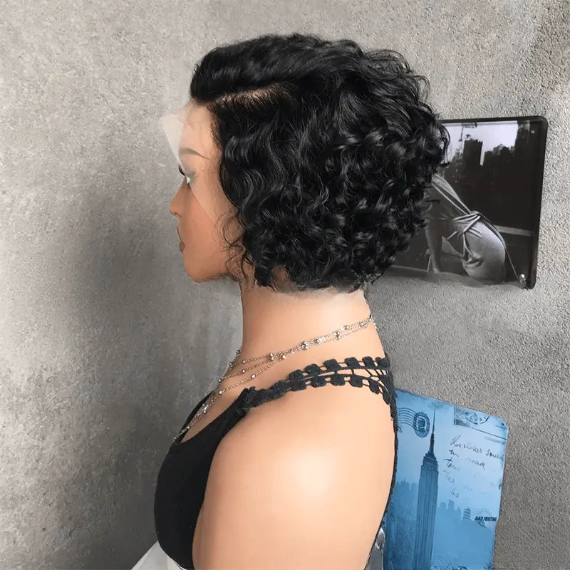 Wear and go Glueless 13*4  Front lace short curl human hair wig