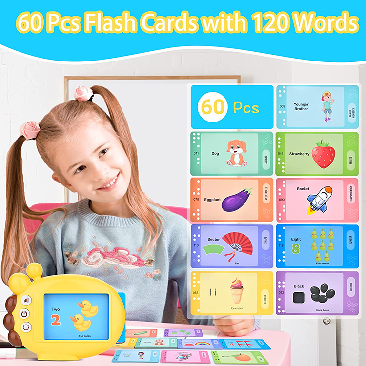 Giraffe Flashcard Machine with 60pcs Double-side Word Cards Early Educational Words Learning Machine with Sound Effects Words Card Reader Preschool Toy for Toddlers Aged 3+