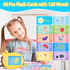 Giraffe Flashcard Machine with 60pcs Double-side Word Cards Early Educational Words Learning Machine with Sound Effects Words Card Reader Preschool Toy for Toddlers Aged 3+