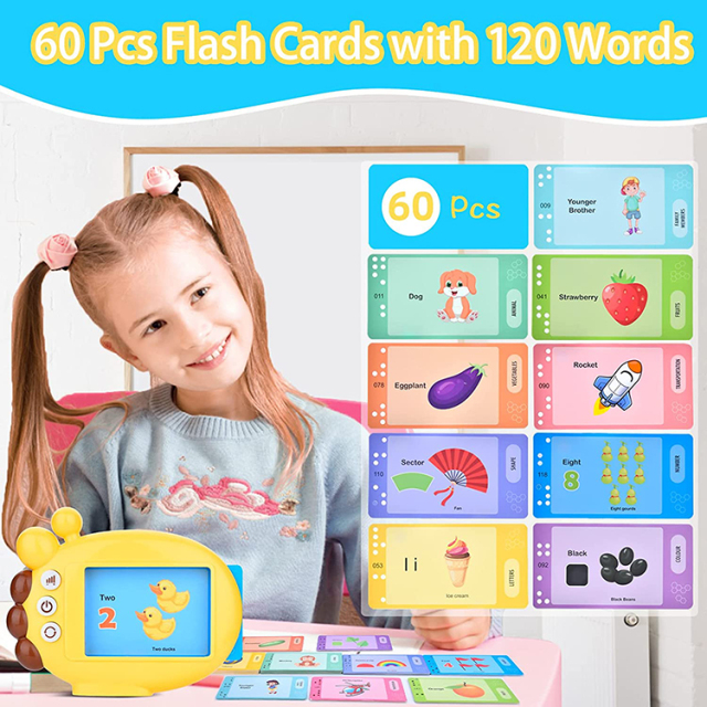 Giraffe Flashcard Machine with 60pcs Double-side Word Cards Early Educational Words Learning Machine with Sound Effects Words Card Reader Preschool Toy for Toddlers Aged 3+
