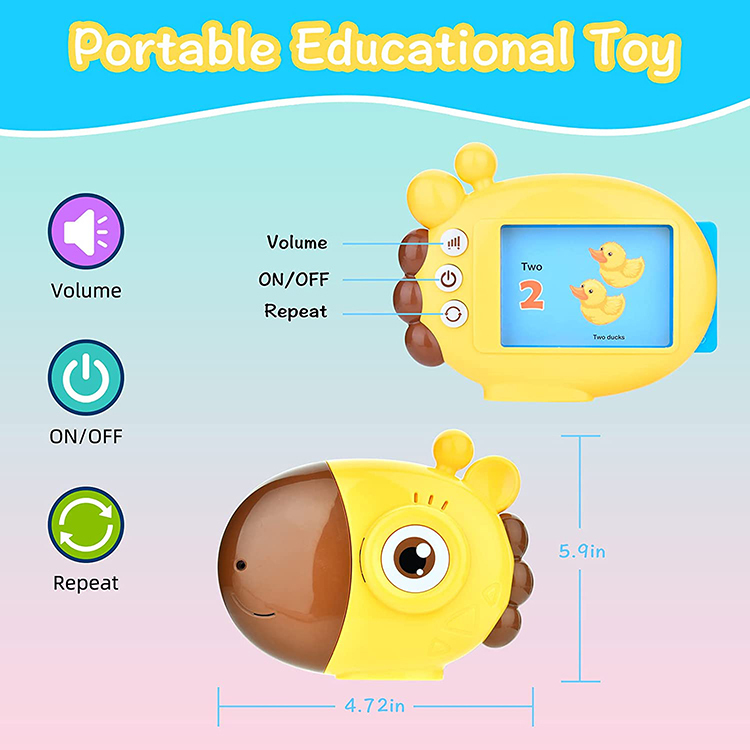 Giraffe Flashcard Machine with 60pcs Double-side Word Cards Early Educational Words Learning Machine with Sound Effects Words Card Reader Preschool Toy for Toddlers Aged 3+