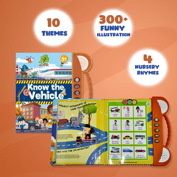 Know The Vehicle Ebook Children Bilingual English Spanish Learning Games Educational Toys For Kids