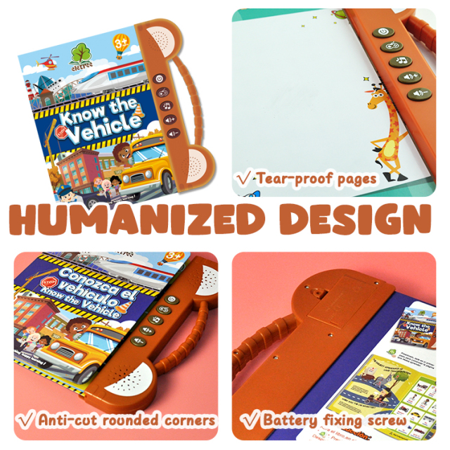 Know The Vehicle Ebook Children Bilingual English Spanish Learning Games Educational Toys For Kids