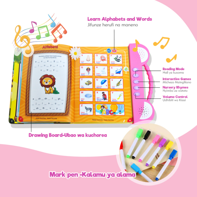 Interactive Bilingual Talking English Swahili Language Learning Books For Kids