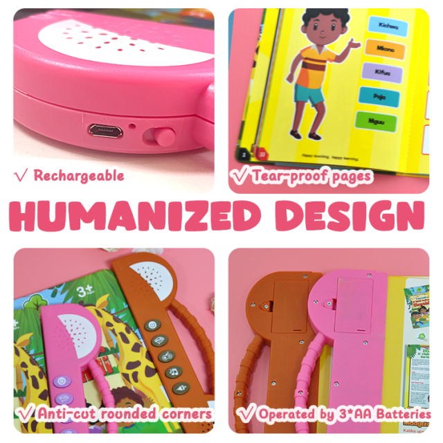 Interactive Bilingual Talking English Swahili Language Learning Books For Kids