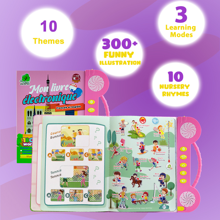 Kids French And English Rechargeable Sound Reading Intelligence E Book Learning Machine My Electronic Book For Children