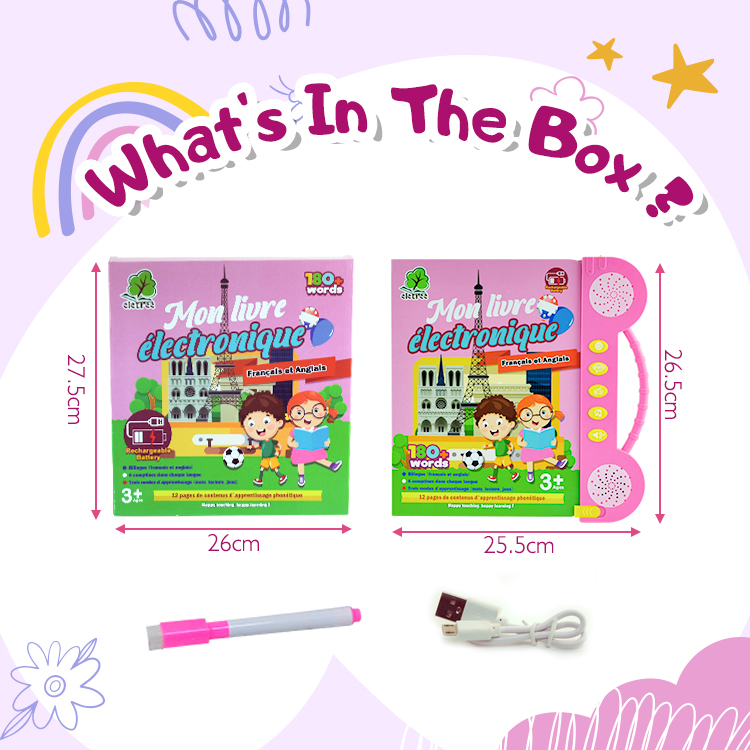 Kids French And English Rechargeable Sound Reading Intelligence E Book Learning Machine My Electronic Book For Children
