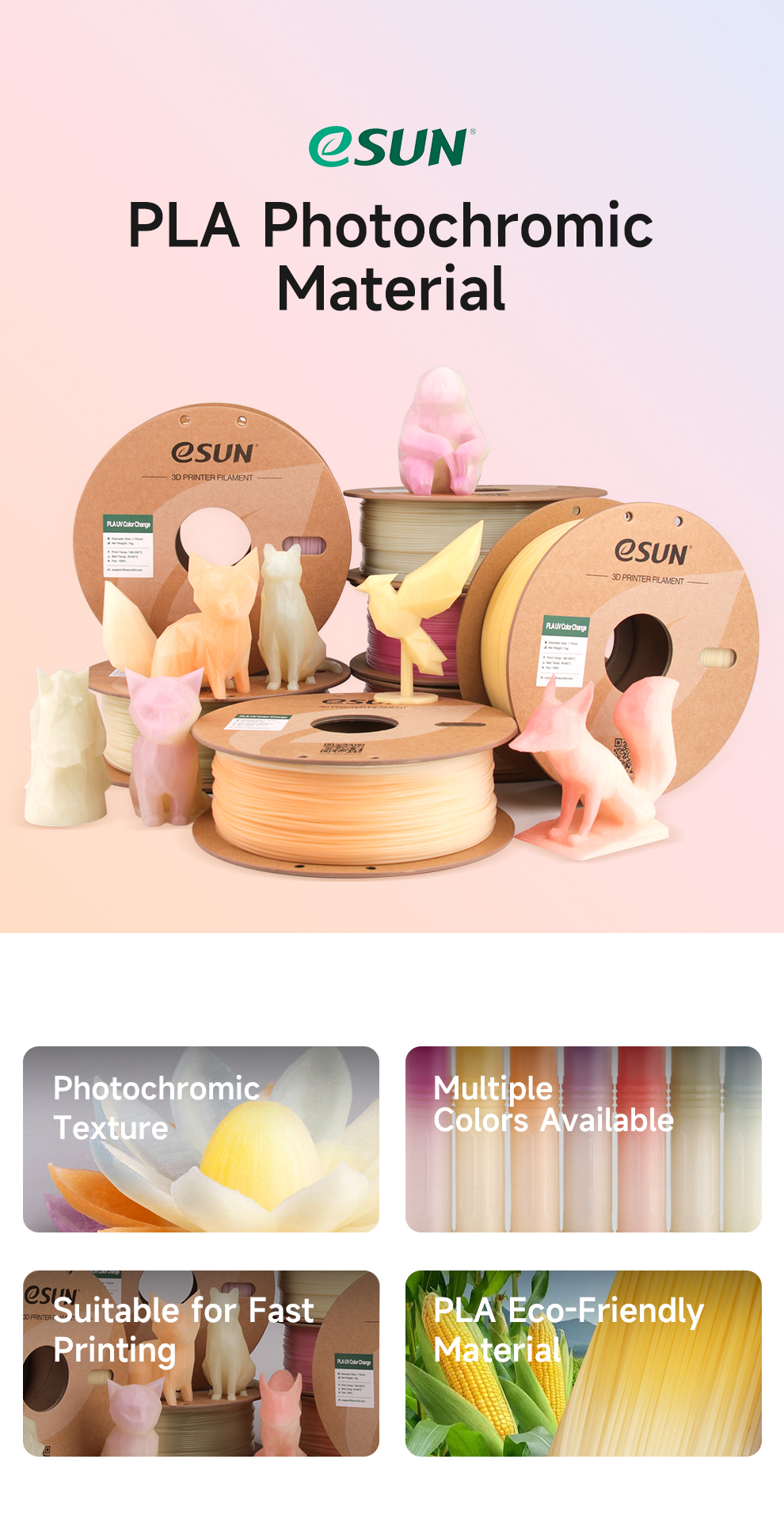 eSUN PLA-UV Color Change 1.75mm 3D Filament 1KG