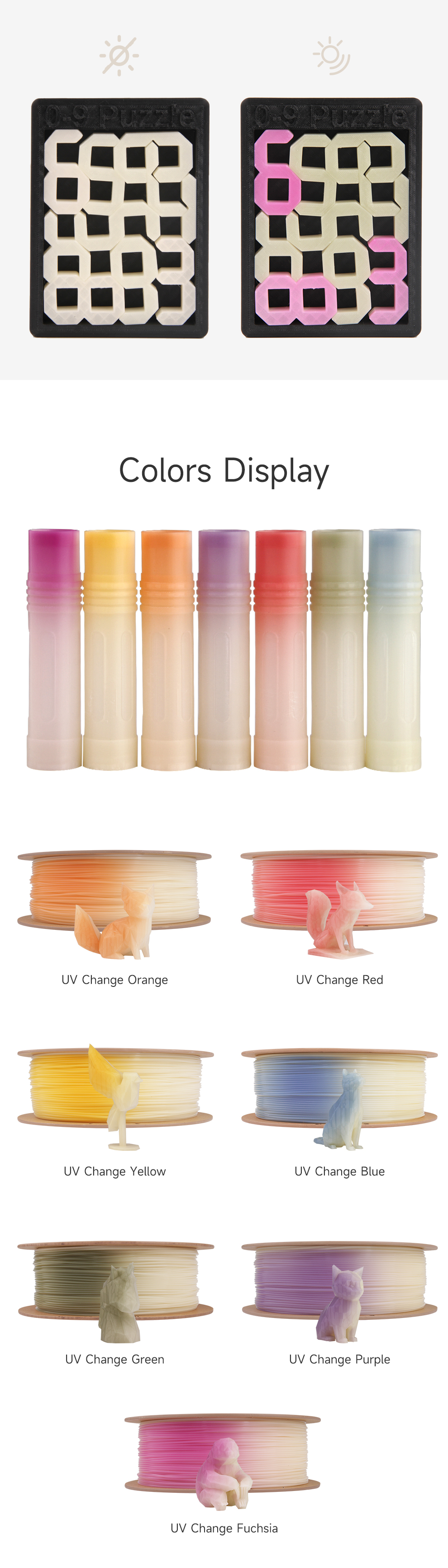eSUN PLA-UV Color Change 1.75mm 3D Filament 1KG