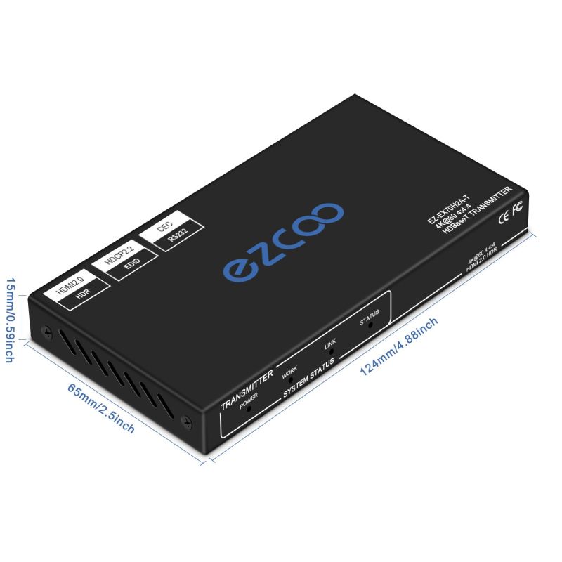 4K HDMI Extender Over Ethernet, 4k60 4:4:4,Uncompressed 18G/BPS Over Single Cat5/6 up to 40m(165ft), RS232+POE+IR+HDCP2.2, HDR and Atmos, CEC, EDID