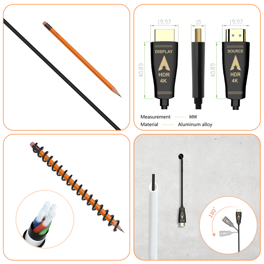 Fiber Optic HDMI Cable 30ft, eARC, HDR Dolby Vision and Atmos, HDCP2.2, Zinc Alloy Ultra Slim