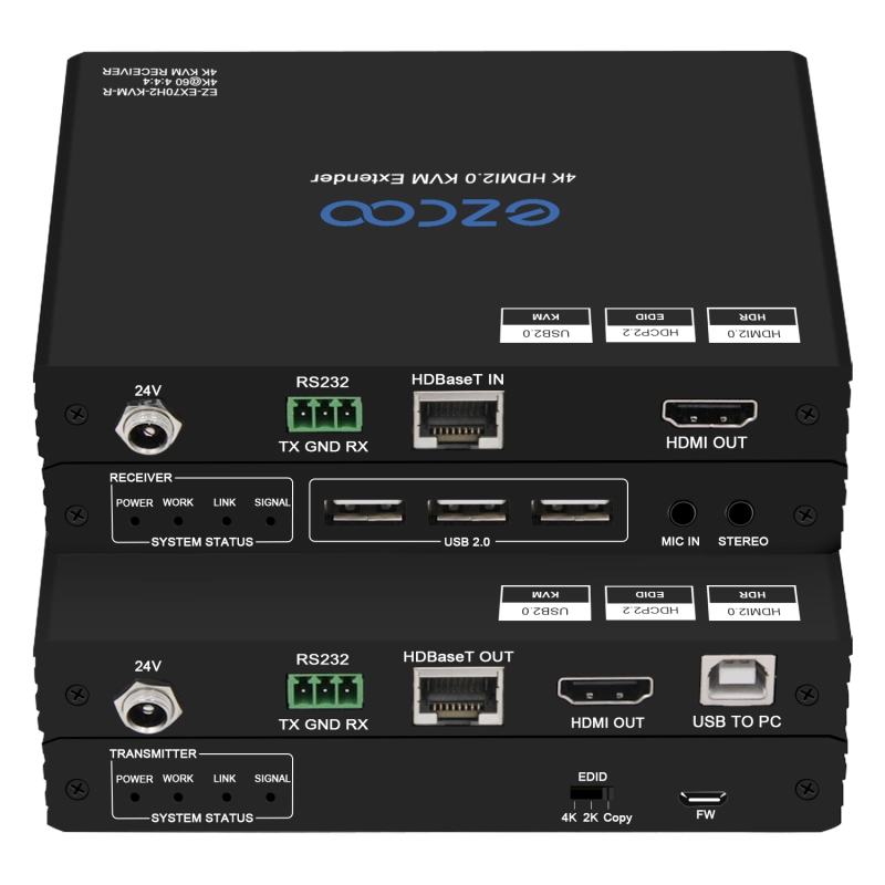 HDMI KVM Extender HDBT Extension Over Cat5e/6 100M(328ft) Uncompressed 4K60Hz 4:4:4 with 3xUSB2.0 - POE+RS232+EDID