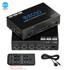 EZCOO 4K HDMI Switch 4X1 with USB3.0 KVM, 3 port USB, support 4K60Hz 4:4:4 and HDR, audio breakout,come with 4 USB3.0 Cable