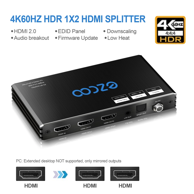 4K60 HDMI Splitter 1 IN 2 OUT,Dolby Vision , Scaling out, Optical Audio Breakout，EDID management