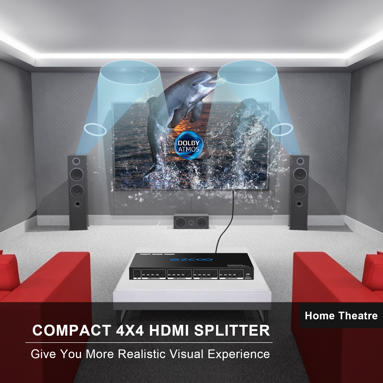 EZCOO 4K60 444 HDMI Matrix 4x4 – Dolby Vision, Audio Breakout, IP