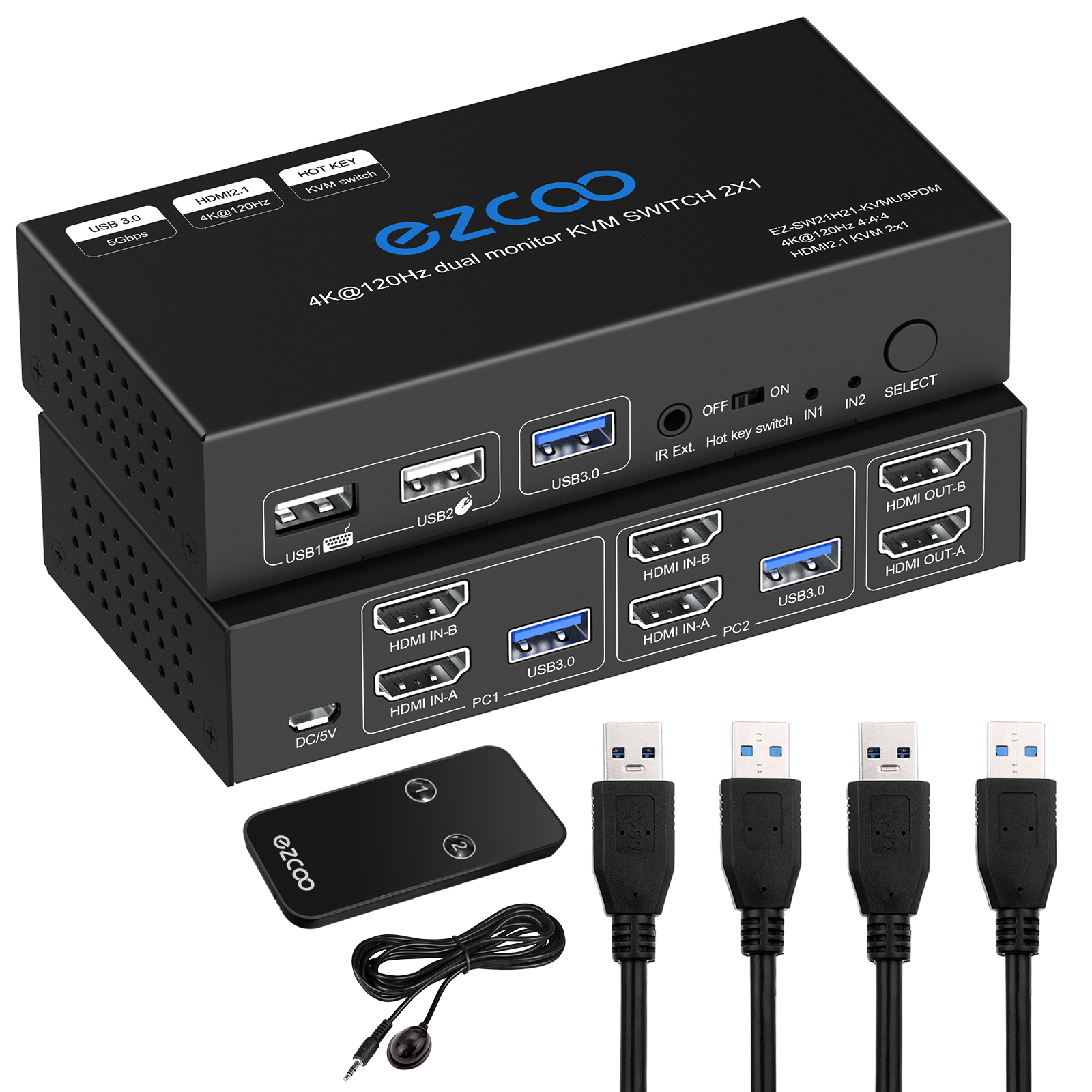 8K@60Hz 4K@120Hz HDMI  USB 3.0 KVM Switch 2 Port Dual Monitor Extended Display KVM Switcher