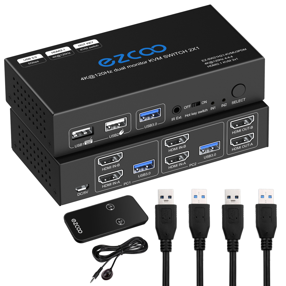 8K@60Hz 4K@120Hz HDMI  USB 3.0 KVM Switch 2 Port Dual Monitor Extended Display KVM Switcher
