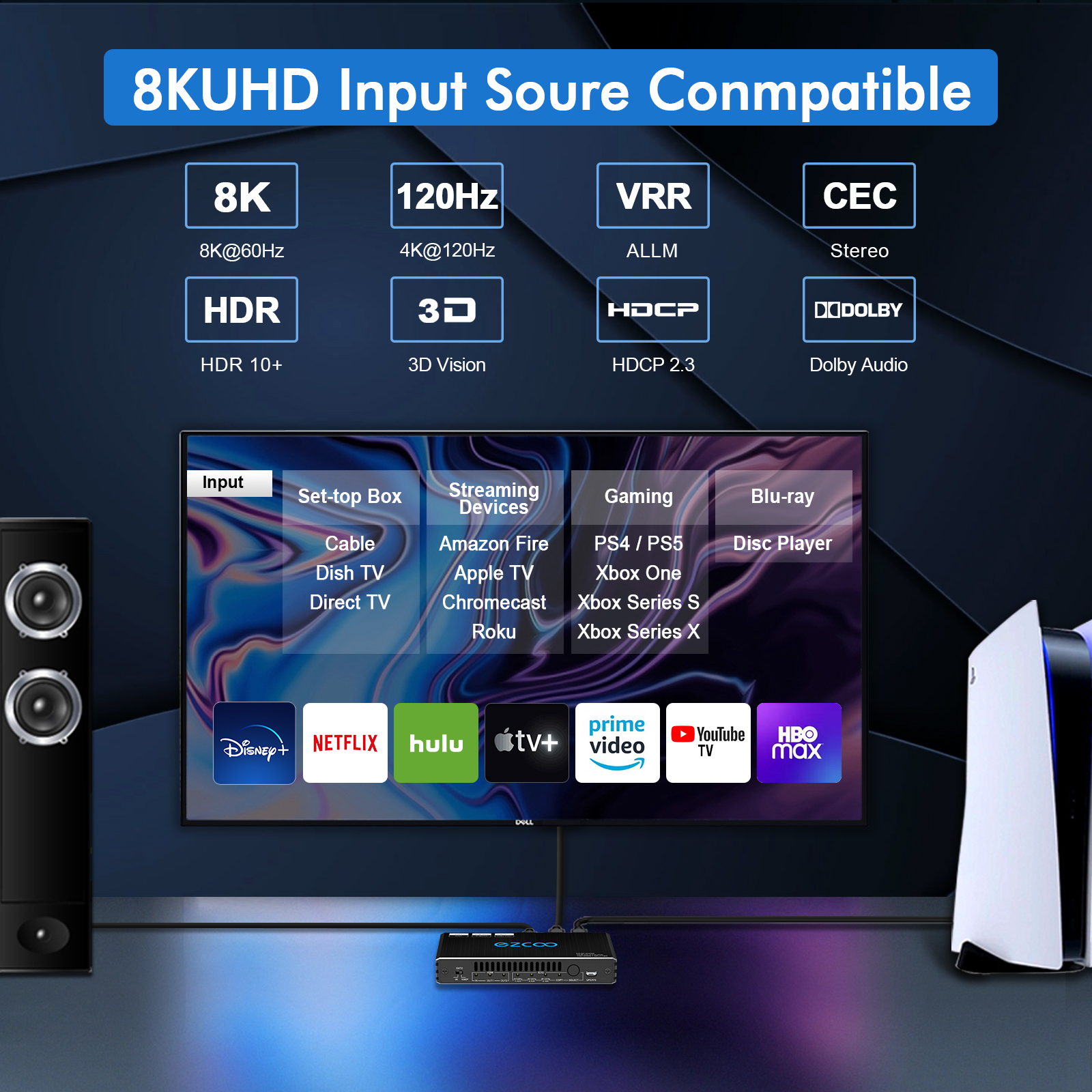 EZCOO 8K HDMI 2.1 Splitter 1x2 – best hdmi splitter