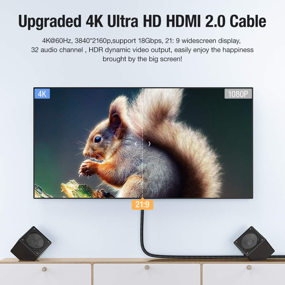HDMI Cable 6 ft support 8K@60Hz 4:4:4 HDR, 4K120Hz up to 48G/bps bandwidth, eARC,26AWG