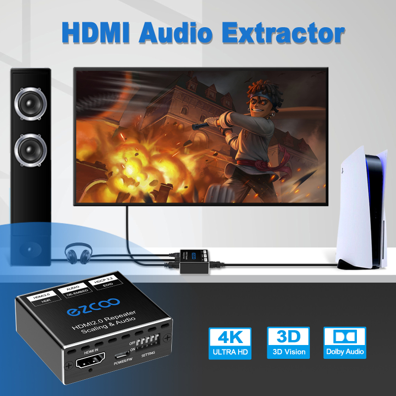 EZCOO 4K60 HDMI Audio Extractor with scaler and EDID setting