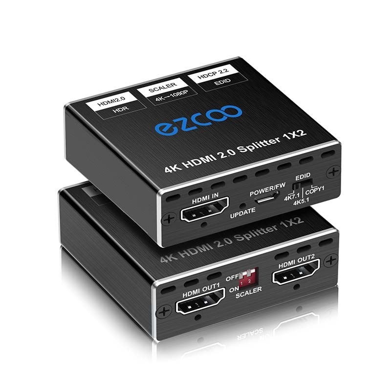 EZCOO 4K60 HDMI Splitter 1X2, Dolby Vision HDR, scaler output from 4K to 1080P, EDID Setting, Mini size,