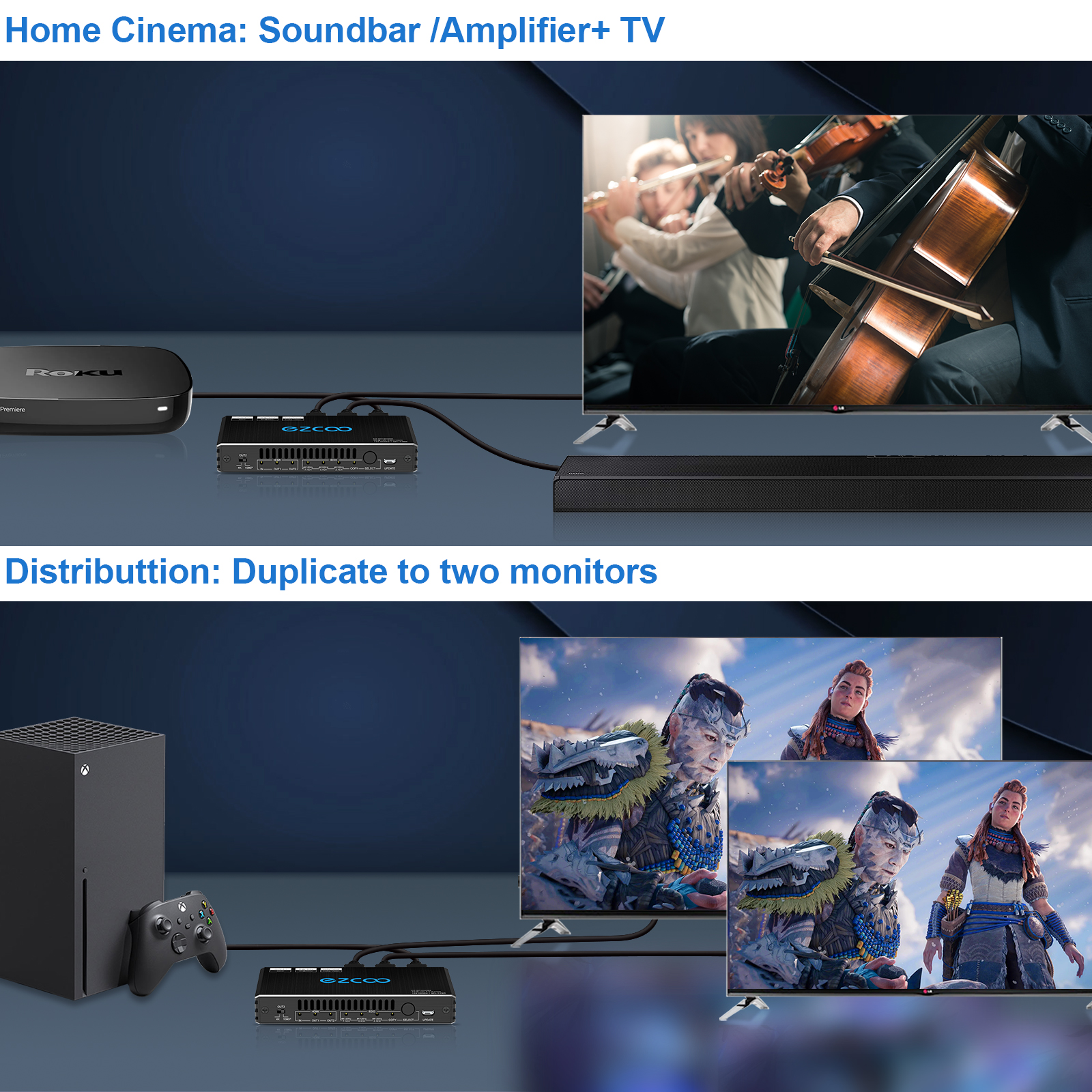 EZCOO 8K HDMI 2.1 Splitter 1x2 – best hdmi splitter