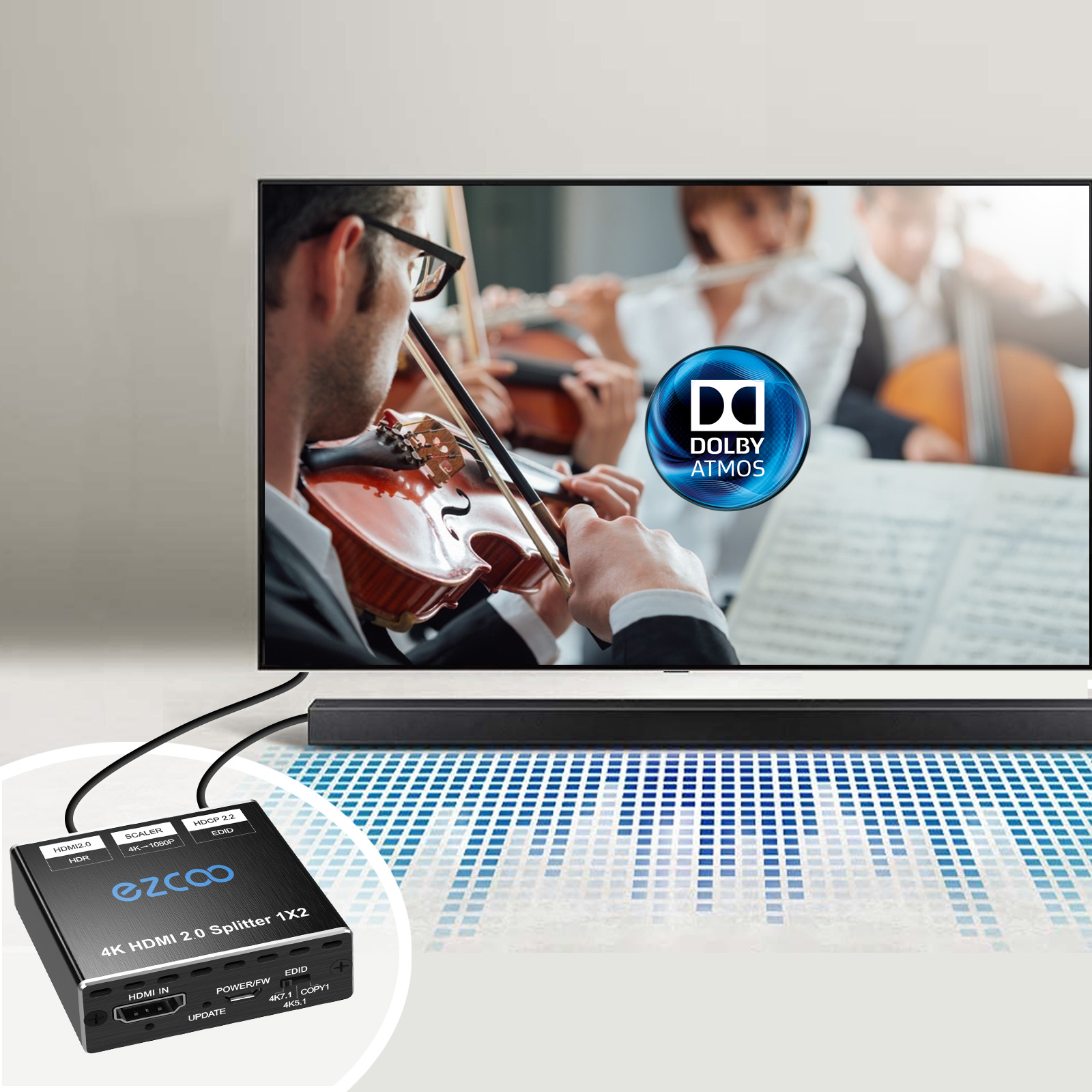 4K60 HDMI Splitter Mini 1X2, Dolby Vision HDR