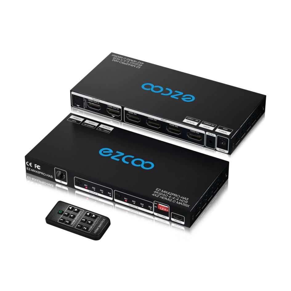 Matrice HDMI 4x2 4K 60 Hz - 4 Entrées, 2 Sorties, Dolby Vision/Atmos, HDCP 2.2 - Commande RS232/IR, Mise à Jour Firmware