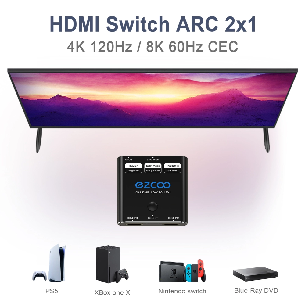 EZCOO Best 8K HDMI Switch 8K60Hz 4K120Hz Support