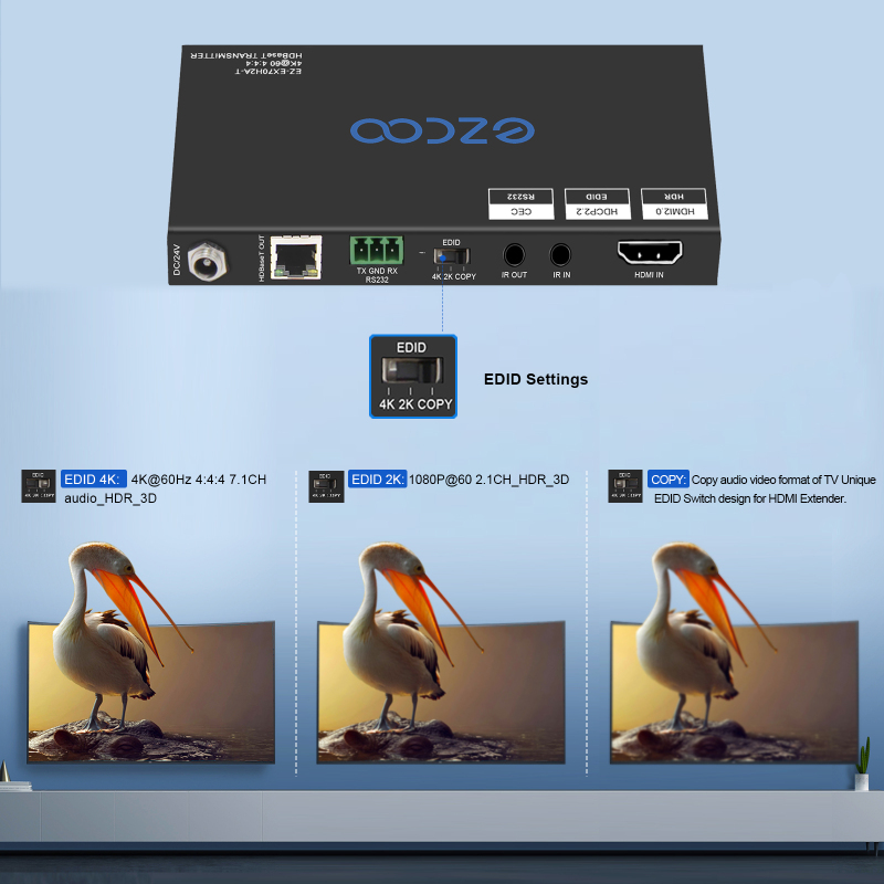 4K HDMI Extender Over Ethernet, 4k60 4:4:4,Uncompressed 18G/BPS Over Single Cat5/6 up to 40m(165ft), RS232+POE+IR+HDCP2.2, HDR and Atmos, CEC, EDID