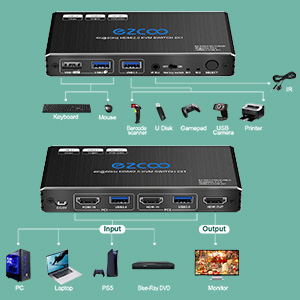 ezcoo USB 3.0 KVM スイッチ HDMI 4×1【週末値下げ】 EZCOO 8K HDMI KVM Switch 4x1 with USB 3.0 - 4K 120Hz Hotkey