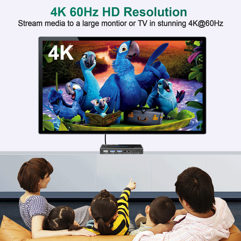 4K HDMI KVM Switch 2 Ports USB 3.0, Share 2 Computers with one Keyboard Mouse, supports Hotkey